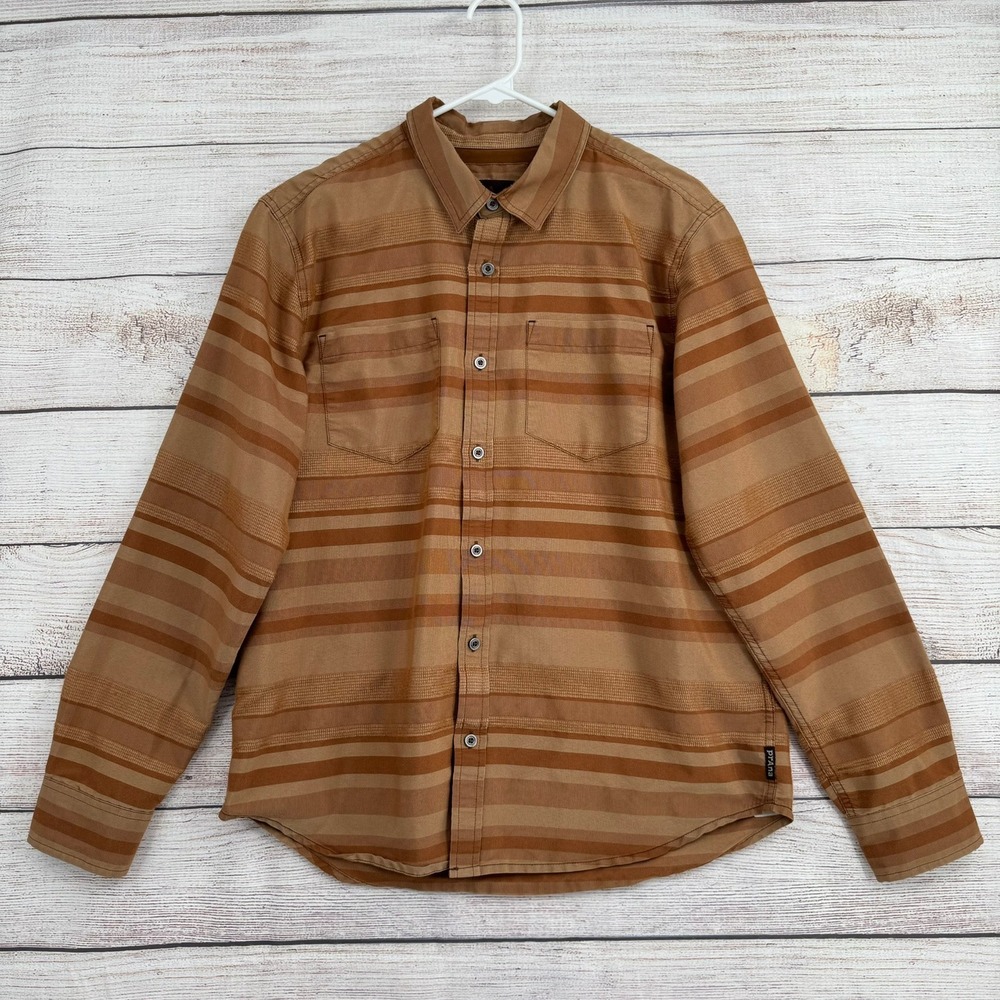 Prana Button Down Shirt Mens Medium Brown Striped Long Sleeve M23170379